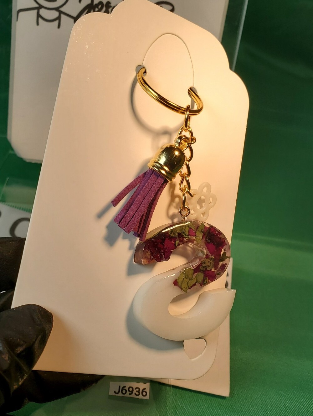 Handmade Resin "S" Initial Keychain - Real Preserved Rose Petals